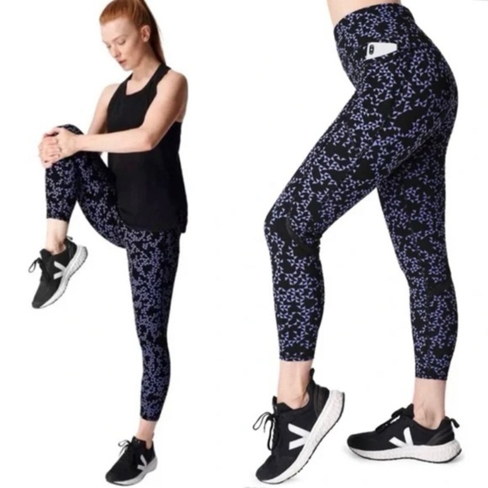 Sweaty Betty Zero Gravity Full Length Running Leggings in Blue Triangle Print